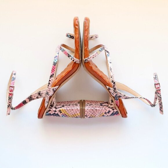 Jessica Simpson Snakeskin Toe Loop Square Toe Ankle Strap Block Heel Sandals - Picture 11 of 16